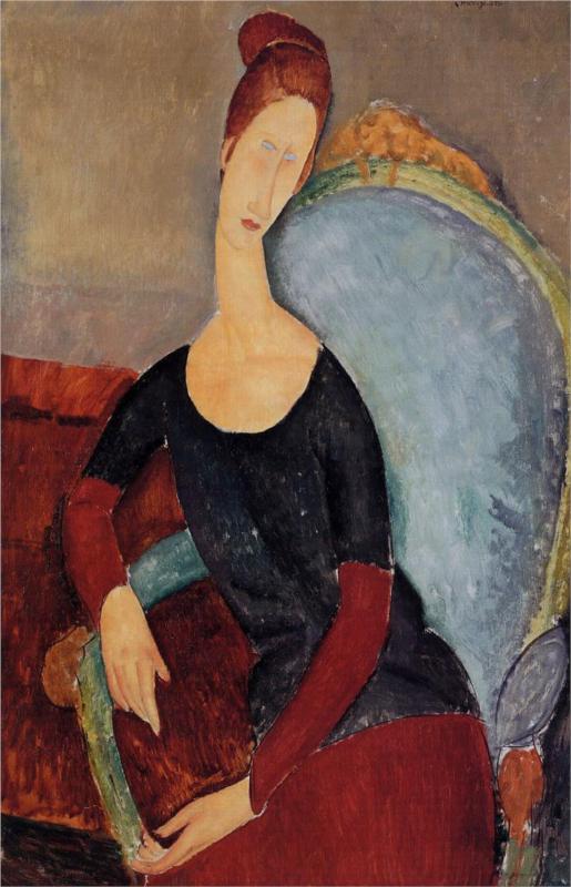 Portrait of Jeanne Hebuterne in a Blue Chair - Amedeo Modigliani Paintings